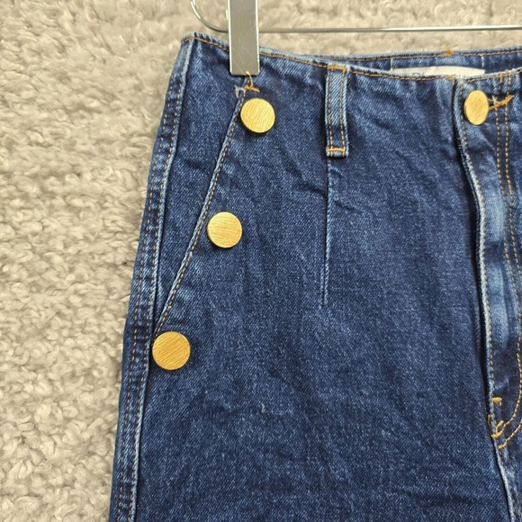 Zara‎ Jeans Women 2 Blue Wide Leg Cropped High Waisted Dark Wash Nautical Sailor - Picture 3 of 15